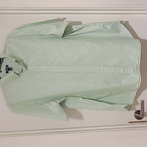 Lands End Seersucker XXL Green White Short Sleeve Button Down - Picture 1 of 6